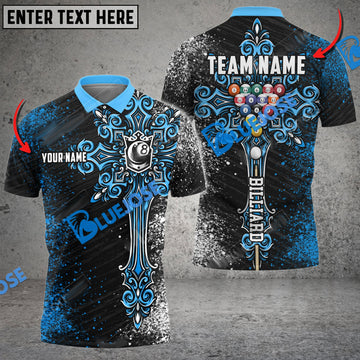 BlueJose Billiards Ball 8 Cross Personalized Name, Team Name Unisex Shirt (4 Colors)