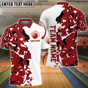 BlueJose Bowling And Pins Red Camo Personalized Name Team Name 3D Shirt, Personalized Shirts For Bowling Players