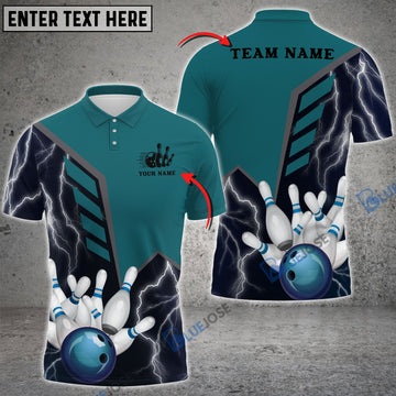 BlueJose Bowling And Pins Thunder Customized Name, Team Name 3D Shirt