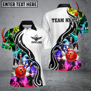 BlueJose Bowling And Pins Multicoler Smoke Pattern Customized Name 3D Shirt For Women, Personalized Shirts For Bowling Players