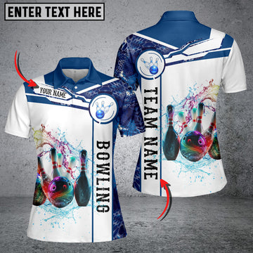 BlueJose Blue And White Bowling Water Ball And Pins Customized Name 3D Shirt For Women