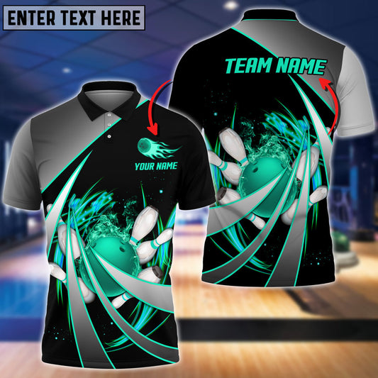 BlueJose Flame Bowling And Pins Tornado Pattern Multicolor Customized Name 3D Shirt