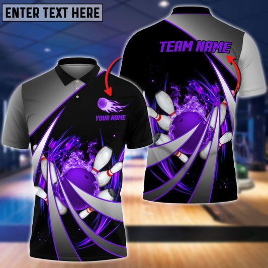 BlueJose Flame Bowling And Pins Tornado Pattern Multicolor Customized Name 3D Shirt