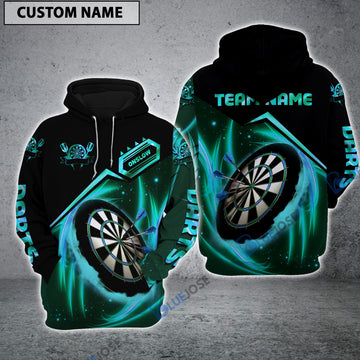 BlueJose Dartboard Blue Fire Personalized Name, Team Name Hoodie