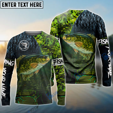 Bluejose Crappie Fishing Green Camo Custom Name Performance Long Sleeve   Fishing Shirts