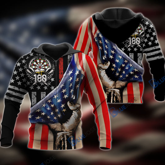 BlueJose American Flag Darts Personalized Name, Team Name Hoodie