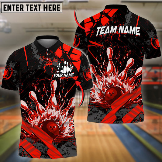 BlueJose Bowling And Pins Grunge Flame Customized Name 3D Shirt ( 6 Colors)