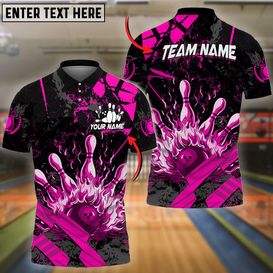BlueJose Bowling And Pins Grunge Flame Customized Name 3D Shirt ( 6 Colors)