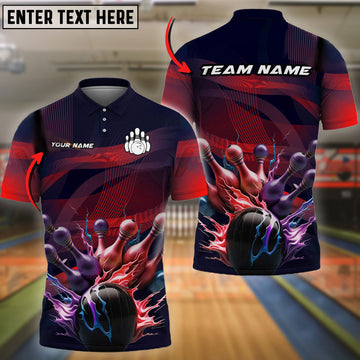 BlueJose Bowling And Pins Curved Net Customized Name 3D Shirt ( 6 Colors)