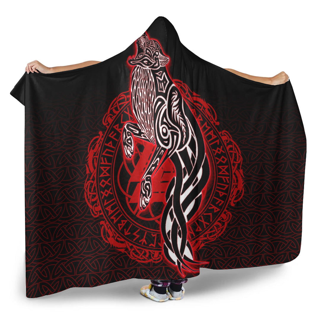 VikingStyle Hooded Blanket -Wolf Viking Red Hooded Blanket A95