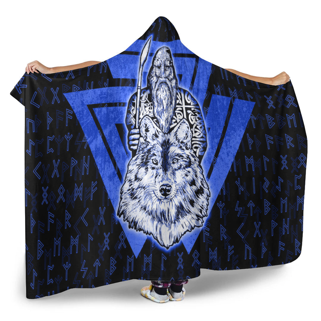 VikingStyle Hooded Blanket -Viking Odin Wolf Blue Hooded Blanket A95