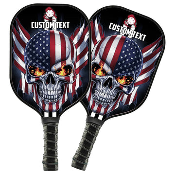 BlueJose American Flag Skull Patriotic 2 Customized Name Pickleball Paddle