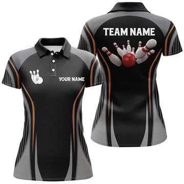 BlueJose Bowling Ball And Pins Black Vintage Premium Customized Name 3D Shirt For Women
