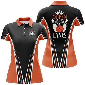 BlueJose Bowling Orange Queen Of The Lanes Premium Customized Name 3D Shirt For Women