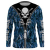 BlueJose Halloween Fish Reaper Fishing Zipper Blue Camouflage Shirt Customize Name Long Sleeve Fishing Shirts