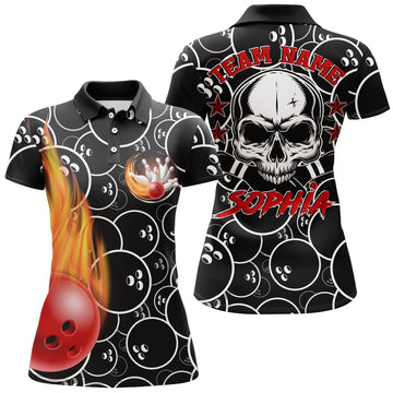 BlueJose Cool Skull Pins Black Bowling Personalized All Over Printed Shirt For Women