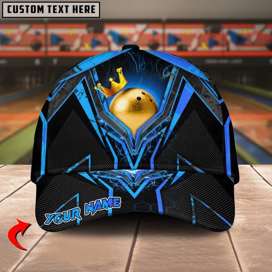 BlueJoses Bowling Ball & Pins Premium King Crown Multicolor Personalized Name Cap