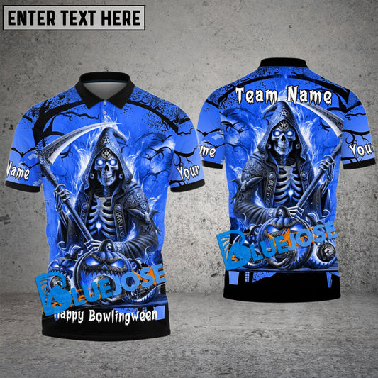 BlueJose Bowling And Pins Reaper Flame Customized Name 3D Shirt ( 6 Colors)