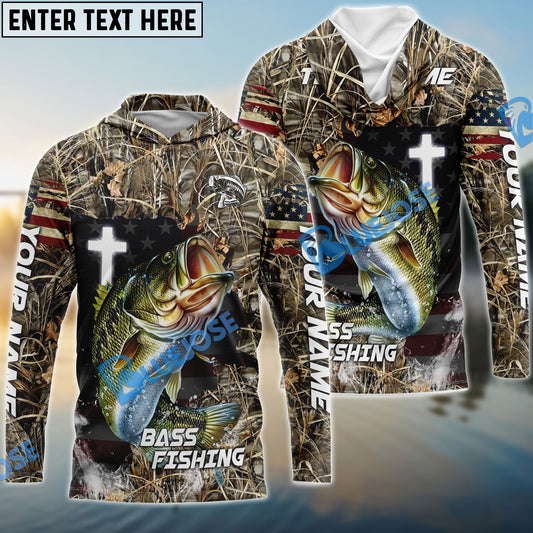 BlueJose Bass Fishing Cross Camo Custom Name & Team Name 3D Shirts
