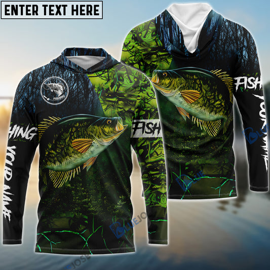 Bluejose Crappie Fishing Green Camo Custom Name Performance Long Sleeve   Fishing Shirts