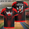 BlueJose Red Bowling Ball Crashing The Pins Personalized Name 3D Shirt