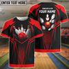 BlueJose Red Bowling Ball Crashing The Pins Personalized Name 3D Shirt, Personalized Shirts For Bowling Players