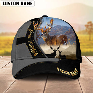 BlueJose Majestic Deer Hunting Gray And Black Gold Personalized Cap