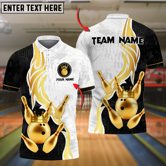 BlueJose Bowling And Pins Luxury Crown Multicolor Customized Name 3D Shirt (4 Colors)