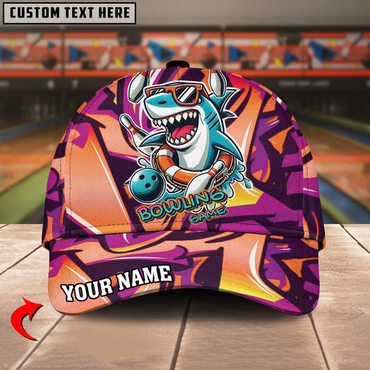 BlueJoses Bowling And Pins Funny Shark Graffiti Pattern Personalized Name Cap