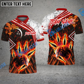 BlueJose Bowling And Pins Flame On Multicolor Customized Name 3D Shirt ( 4 Colors )