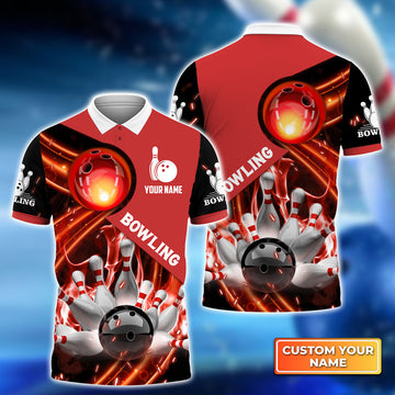BlueJose Bowling Ball In Fire Personalized Name Team Name 3D Shirt