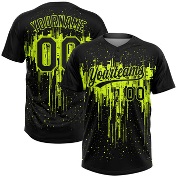 BlueJose Personalized Black Black-Neon Green 3D Pattern Two-Button Unisex Softball Jersey