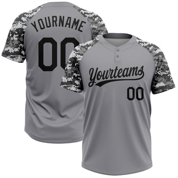 BlueJose Personalized Gray Black-Camo 3D Pattern Two-Button Unisex Softball Jersey
