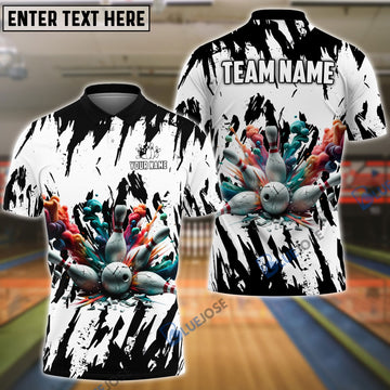 BlueJose Bowling And Pins Ink Broken Pattern Customized Name 3D Shirt (5 Colors)