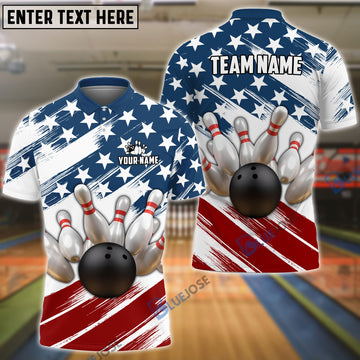 BlueJose Bowling US Flag Customized Name, Team Name 3D Shirt