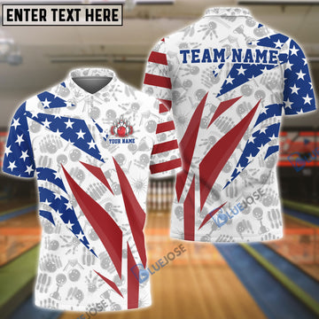 BlueJose Bowling And Pins Flag Broken Customized Name, Team Name 3D Shirt