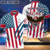 BlueJose US Flag Eagle Bowling and Pins Customized Name, Team Name 3D Shirt