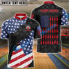 BlueJose Bowling And Pins US Flag Bowling Pattern Customized Name, Team Name 3D Shirt (Black & White)