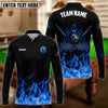 BlueJose Personalized Billiards 8-Ball Fire Pattern Shirt (Blue, Green, Yellow & Red)