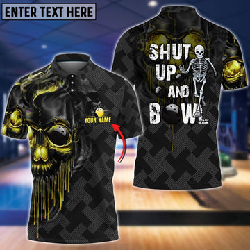 BlueJose Shut Up And Bowl Golden Skull Personalized Name 3D Shirt
