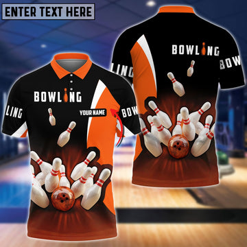 BlueJose Perfect Orange Strike Bowling Personalized Name 3D Shirt Personalized Shirts For Bowling Players