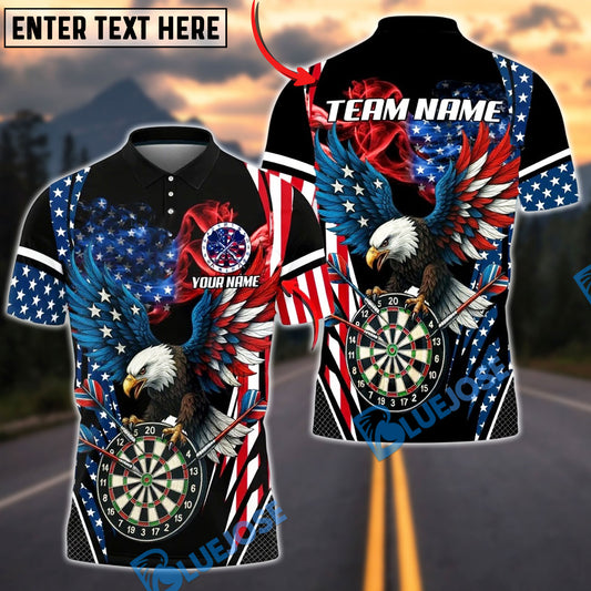 BlueJose Darts American Eagle Smoke Flag Pattern Personalized Name Shirt