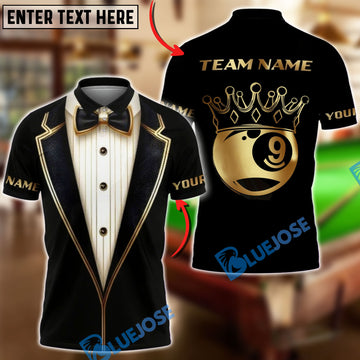 BlueJoses Billiards Luxury Tuxedo 9 Ball Crown Customized Name, Team Name 3D Shirt