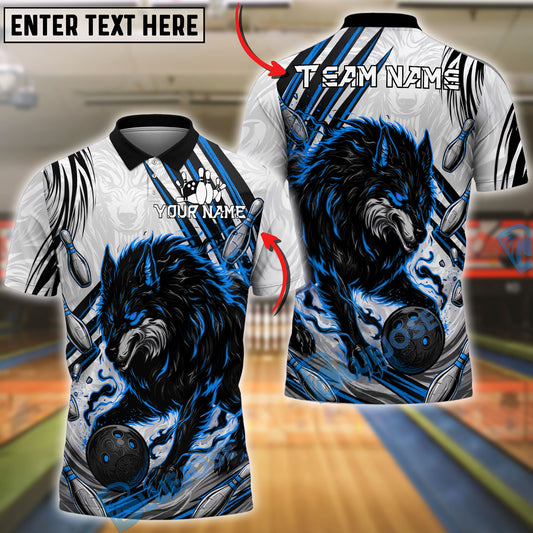 BlueJose Bowling And Pins Fierce Wolf Flame Scratch Pattern Customized Name, Team Name 3D Shirt (4 Colors)