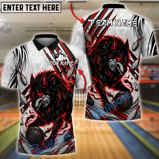 BlueJose Bowling And Pins Fierce Wolf Flame Scratch Pattern Customized Name, Team Name 3D Shirt (4 Colors)