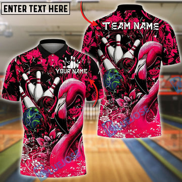 BlueJose Bowling And Pins Flamingo Floral Graphic Customized Name, Team Name 3D Shirt