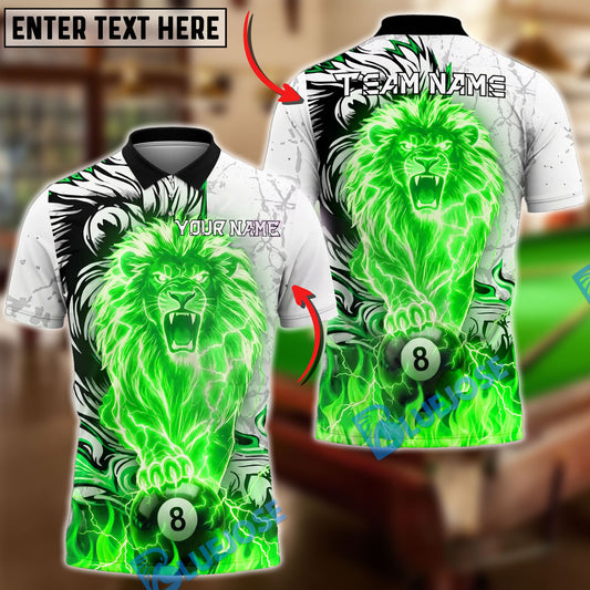 BlueJose Billiards Ball 8 Lion Electric Lightning Power Design Personalized Name Shirt (4 Colors)