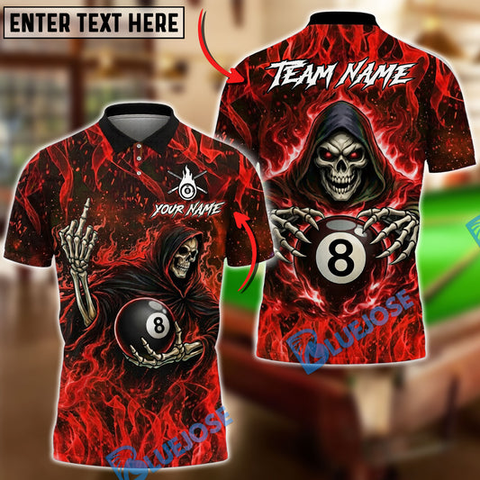 BlueJose Billiards 8 Ball Grim Reaper Middle Finger Personalized Name Shirt (4 Colors)