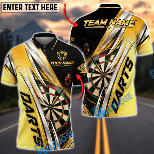 BlueJose Darts Dartboard Gold Lightning Strike Personalized Name, Team Name Unisex Shirt (6 Colors)