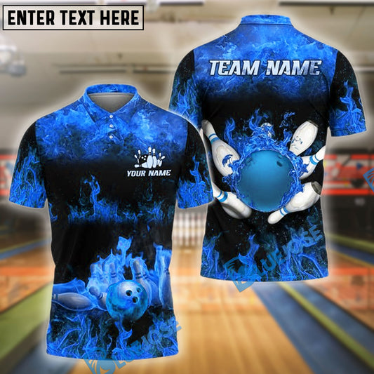 BlueJose Bowling And Pins Flame Pattern Customized Name, Team Name 3D Shirt (4 Colors)